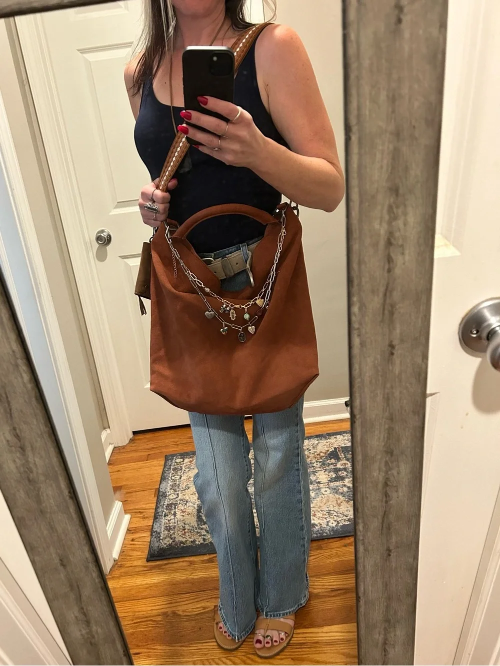 Free People Suzie Suede Slouchy Tote Bag in Between Brown with Wallet/Charm